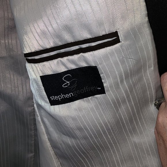 Men's Stephen Geoffrey 100% Worsted Wool Brown Striped Blazer Tux Jacket 44XL - Picture 7 of 8